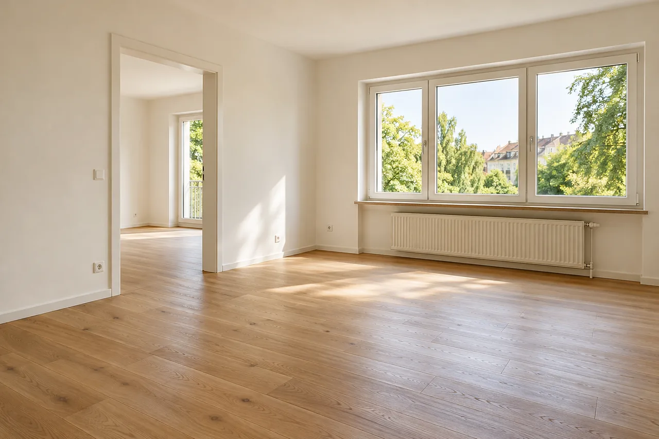 Heller leerer Wohnraum mit Holzfußboden